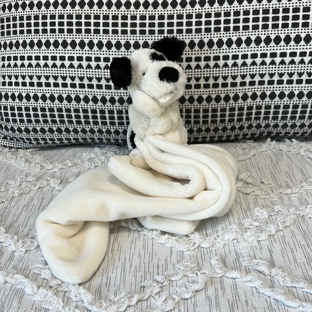 Jellycat Black White Puppy Dog Lovey Security Blanket Plush Stuffed